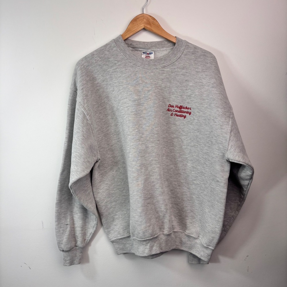 Vintage Jerzees Super Sweats Hoffacker HVAC Crewneck Sweatshirt Gray Large 90s
